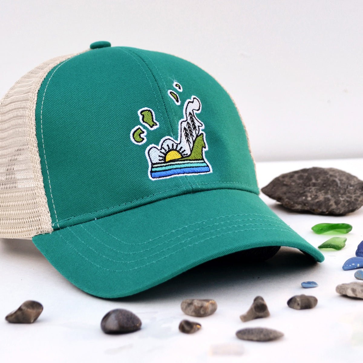 Sustainable Leelanau Low-profile Trucker Hat in Teal - jacobandlouise.com